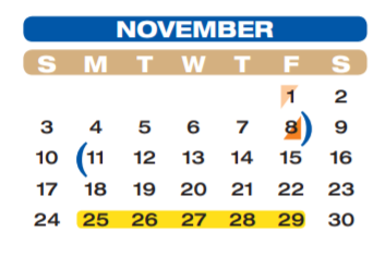 District School Academic Calendar for Juvenile Detent Ctr for November 2019