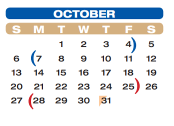 District School Academic Calendar for William Velasquez for October 2019