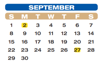 District School Academic Calendar for Long Elementary for September 2019