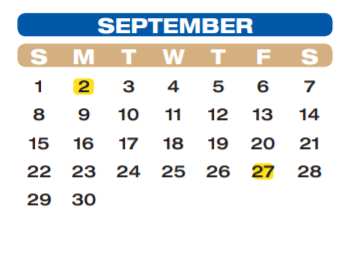 District School Academic Calendar for Travis Elementary for September 2019
