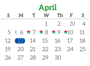 District School Academic Calendar for Ryan Elementary School for April 2020