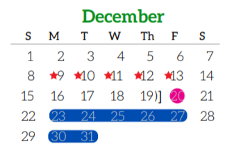 District School Academic Calendar for Joaquin Cigarroa Middle for December 2019