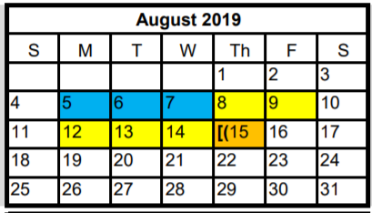 District School Academic Calendar for Stiles Middle School for August 2019