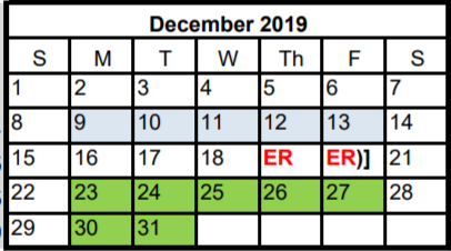 District School Academic Calendar for Cedar Park Middle School for December 2019
