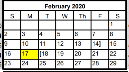 District School Academic Calendar for New Hope High School for February 2020