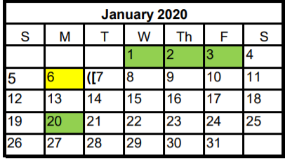 District School Academic Calendar for Parkside Elementary School for January 2020
