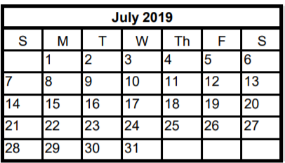 District School Academic Calendar for Winkley Elementary School for July 2019