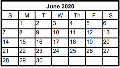 District School Academic Calendar for Plain Elementary School for June 2020