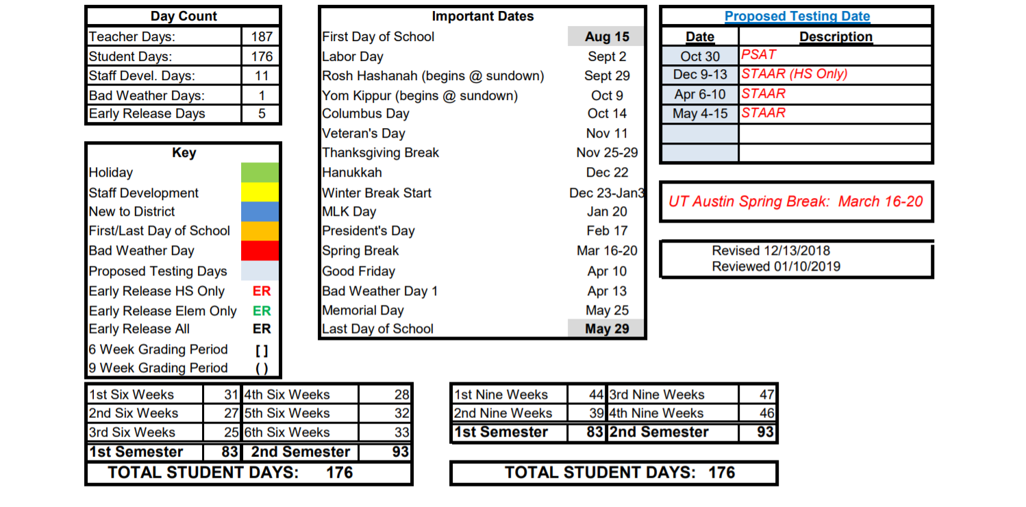 District School Academic Calendar Key for Reagan Elementary School