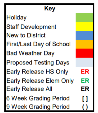 District School Academic Calendar Legend for Plain Elementary School