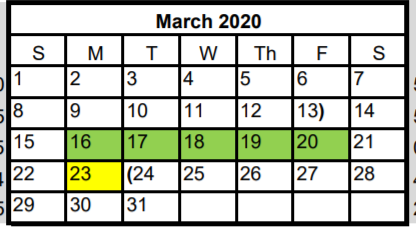 District School Academic Calendar for Westside Elementary for March 2020