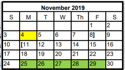 District School Academic Calendar for Stiles Middle School for November 2019