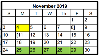 District School Academic Calendar for Plain Elementary School for November 2019