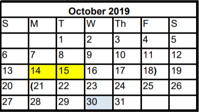 District School Academic Calendar for New Hope High School for October 2019