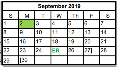 District School Academic Calendar for Winkley Elementary School for September 2019