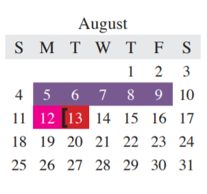 District School Academic Calendar for Hedrick Elementary for August 2019