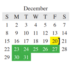 District School Academic Calendar for Timber Creek Elementary for December 2019