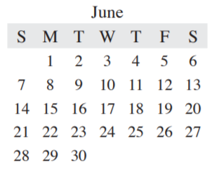 District School Academic Calendar for Marjory Vickery Elementary for June 2020