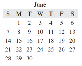 District School Academic Calendar for Hedrick Elementary for June 2020