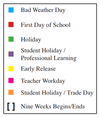 District School Academic Calendar Legend for Timber Creek Elementary