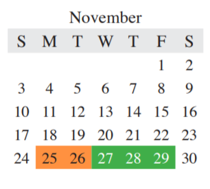 District School Academic Calendar for Central Elementary for November 2019