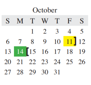 District School Academic Calendar for Learning Ctr for October 2019