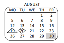 District School Academic Calendar for Leonis Continuation for August 2019