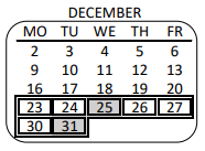 District School Academic Calendar for Whitman Continuation for December 2019