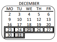 District School Academic Calendar for Leonis Continuation for December 2019