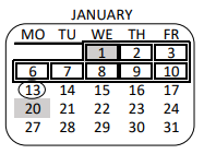 District School Academic Calendar for Multnomah Street Elementary for January 2020