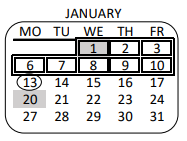 District School Academic Calendar for Leonis Continuation for January 2020