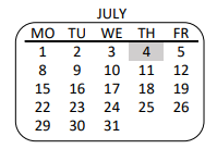 District School Academic Calendar for Patton Continuation for July 2019
