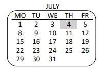 District School Academic Calendar for Leonis Continuation for July 2019