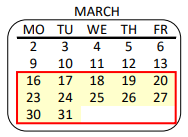 District School Academic Calendar for Two Hundred Thirty Second Place for March 2020