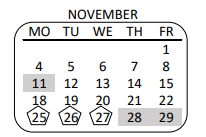 District School Academic Calendar for Fries Avenue Elementary for November 2019