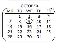 District School Academic Calendar for Two Hundred Thirty Second Place for October 2019