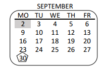 District School Academic Calendar for Salvin Special Education Center for September 2019