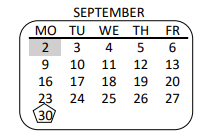 District School Academic Calendar for Leonis Continuation for September 2019