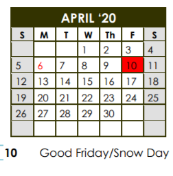 District School Academic Calendar for Martin Early Childhood Ctr for April 2020