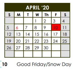 District School Academic Calendar for Whiteside Elementary for April 2020