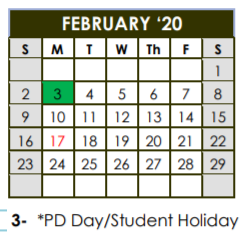 District School Academic Calendar for Rush Elementary for February 2020