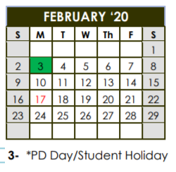 District School Academic Calendar for Whiteside Elementary for February 2020