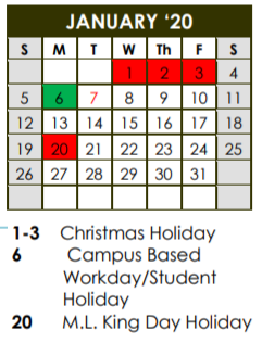 District School Academic Calendar for Whiteside Elementary for January 2020
