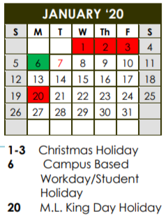 District School Academic Calendar for Murfee Elementary for January 2020