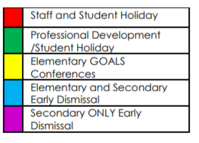 District School Academic Calendar Legend for Wheelock Elementary