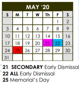 District School Academic Calendar for Dupre Elementary for May 2020