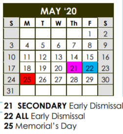 District School Academic Calendar for Hardwick Elementary for May 2020