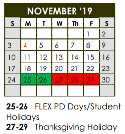 District School Academic Calendar for Stubbs Early Childhood Ctr for November 2019