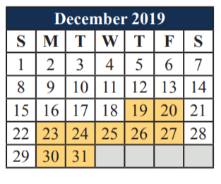 District School Academic Calendar for Alter Ed Ctr for December 2019