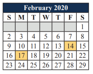 District School Academic Calendar for T A Howard Middle for February 2020